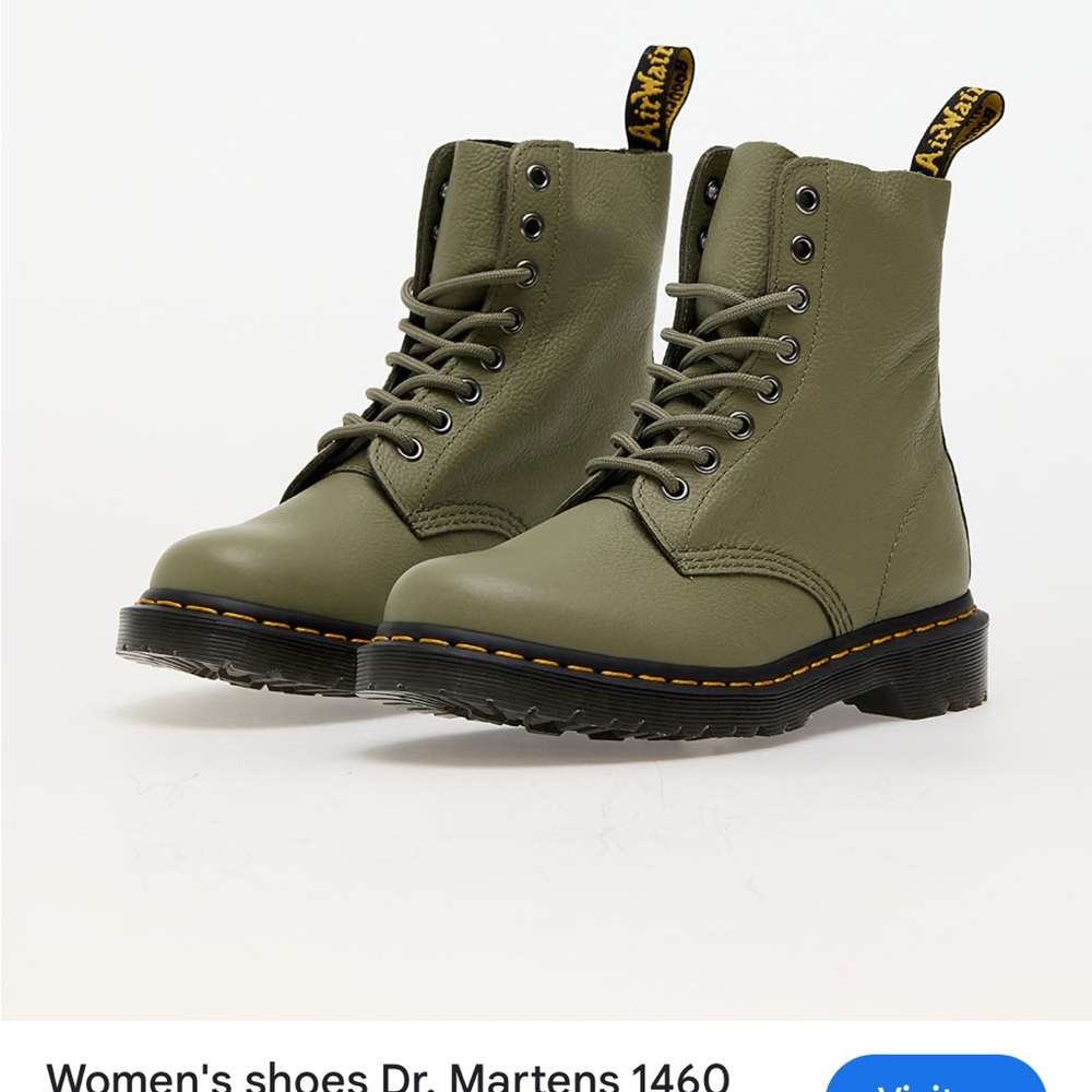 Dr. Martens Green Combat Boots with Iconic Yellow Stitching